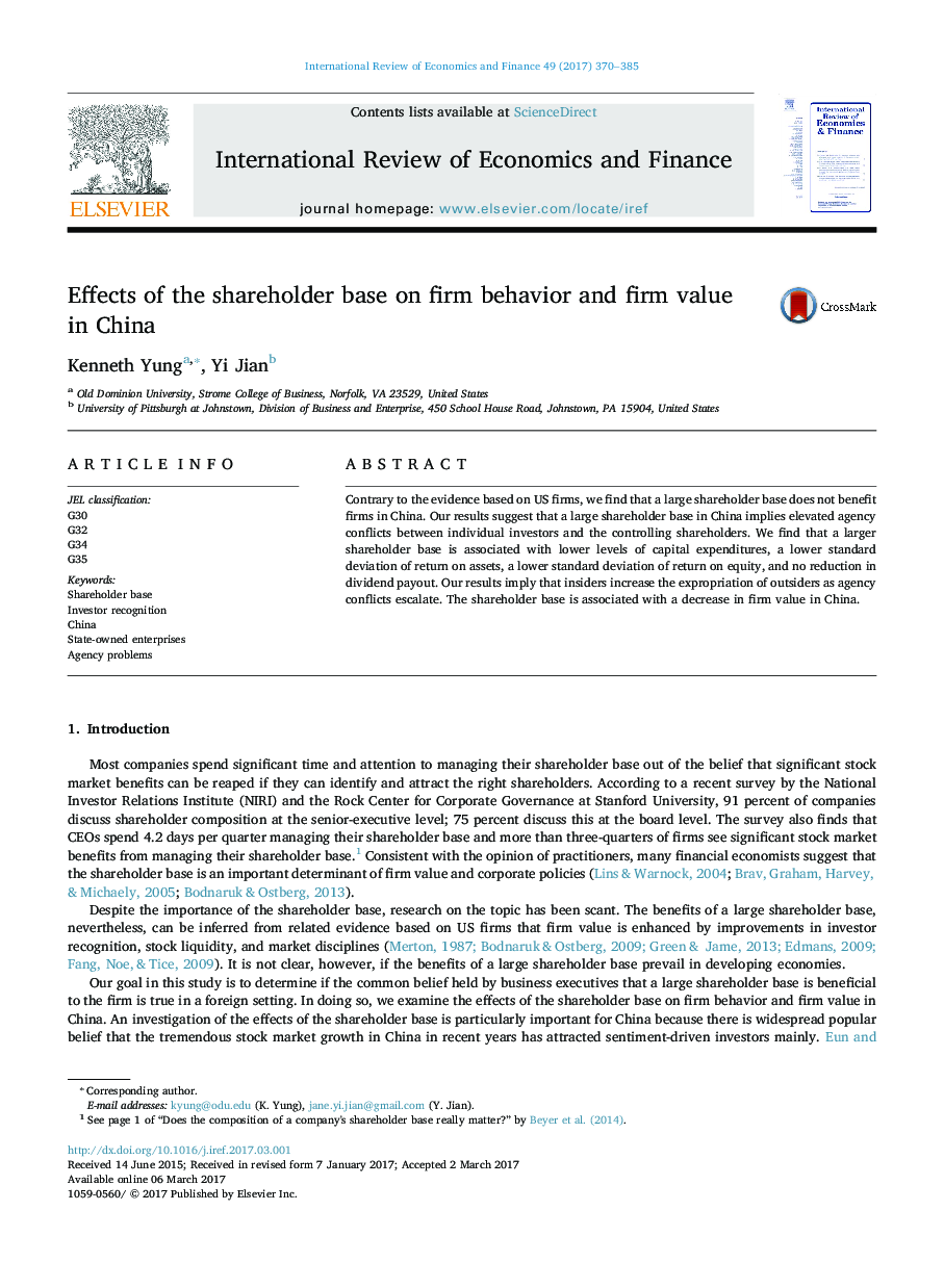 Effects of the shareholder base on firm behavior and firm value in China