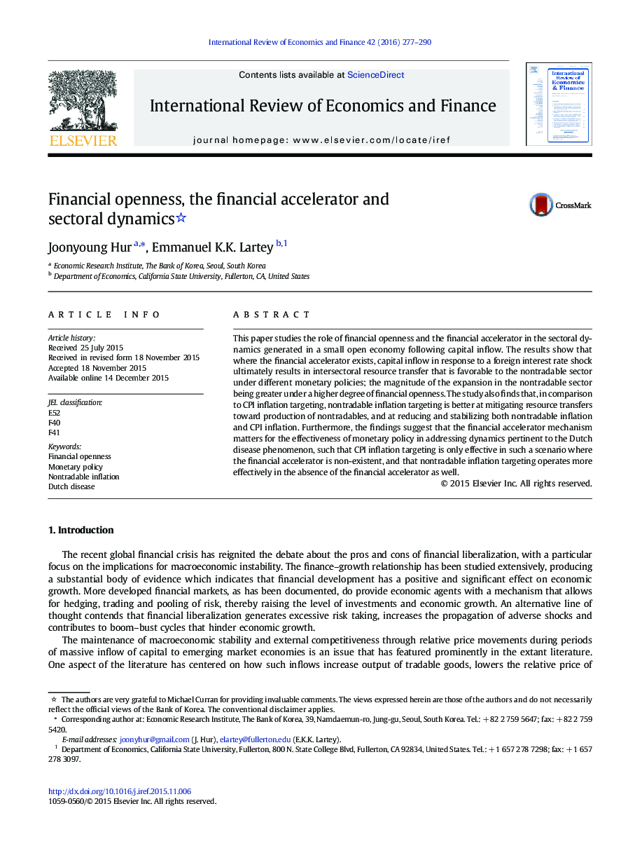 Financial openness, the financial accelerator and sectoral dynamics