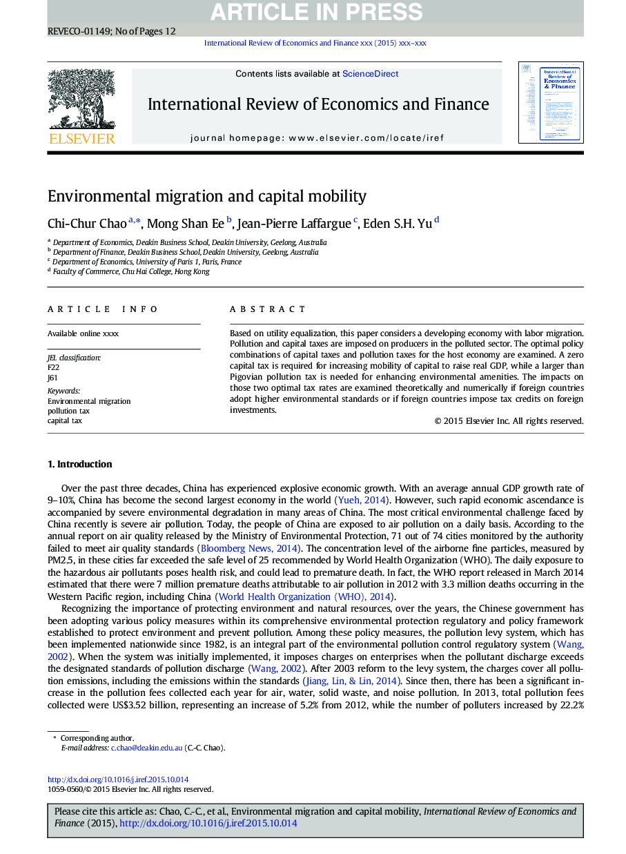 Environmental migration and capital mobility