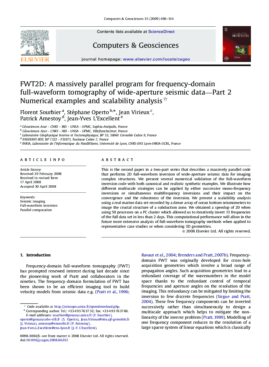 FWT2D: A massively parallel program for frequency-domain full-waveform tomography of wide-aperture seismic data—Part 2 : Numerical examples and scalability analysis