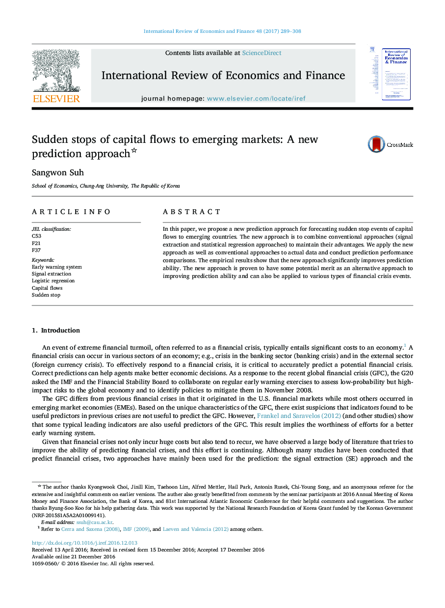 Sudden stops of capital flows to emerging markets: A new prediction approach