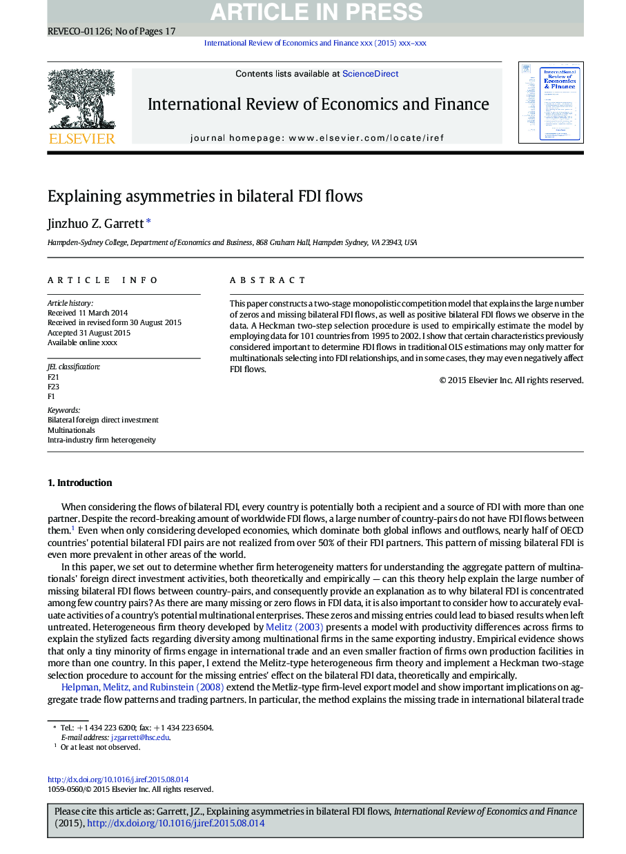 Explaining asymmetries in bilateral FDI flows