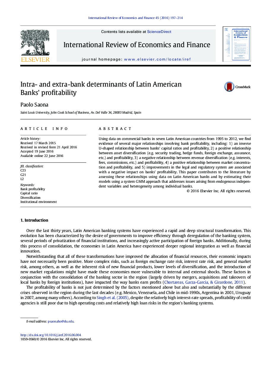 Intra- and extra-bank determinants of Latin American Banks' profitability