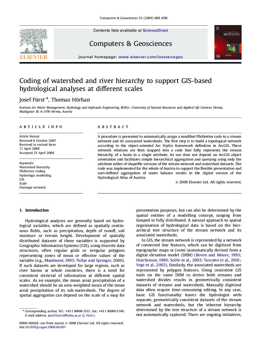 Coding of watershed and river hierarchy to support GIS-based hydrological analyses at different scales