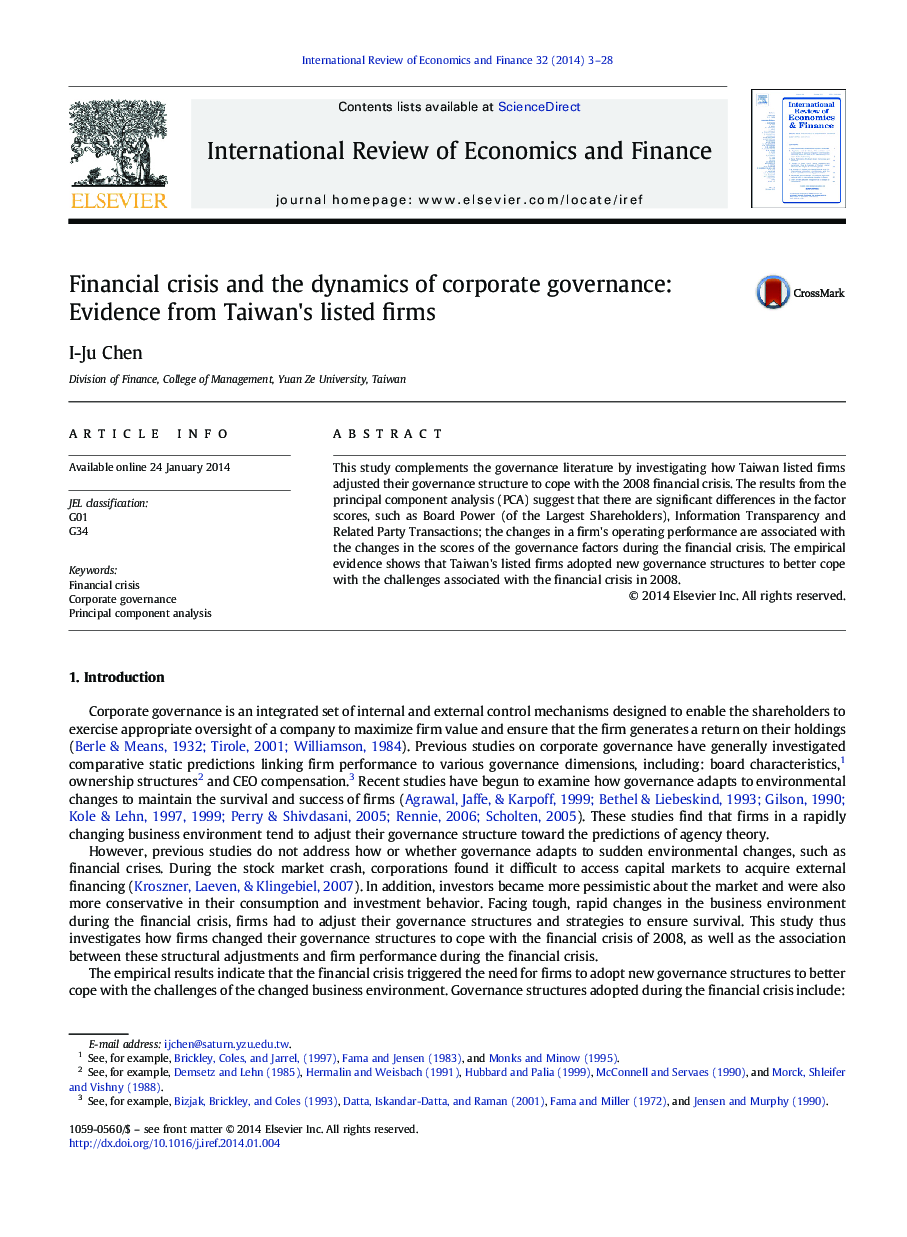 Financial crisis and the dynamics of corporate governance: Evidence from Taiwan's listed firms