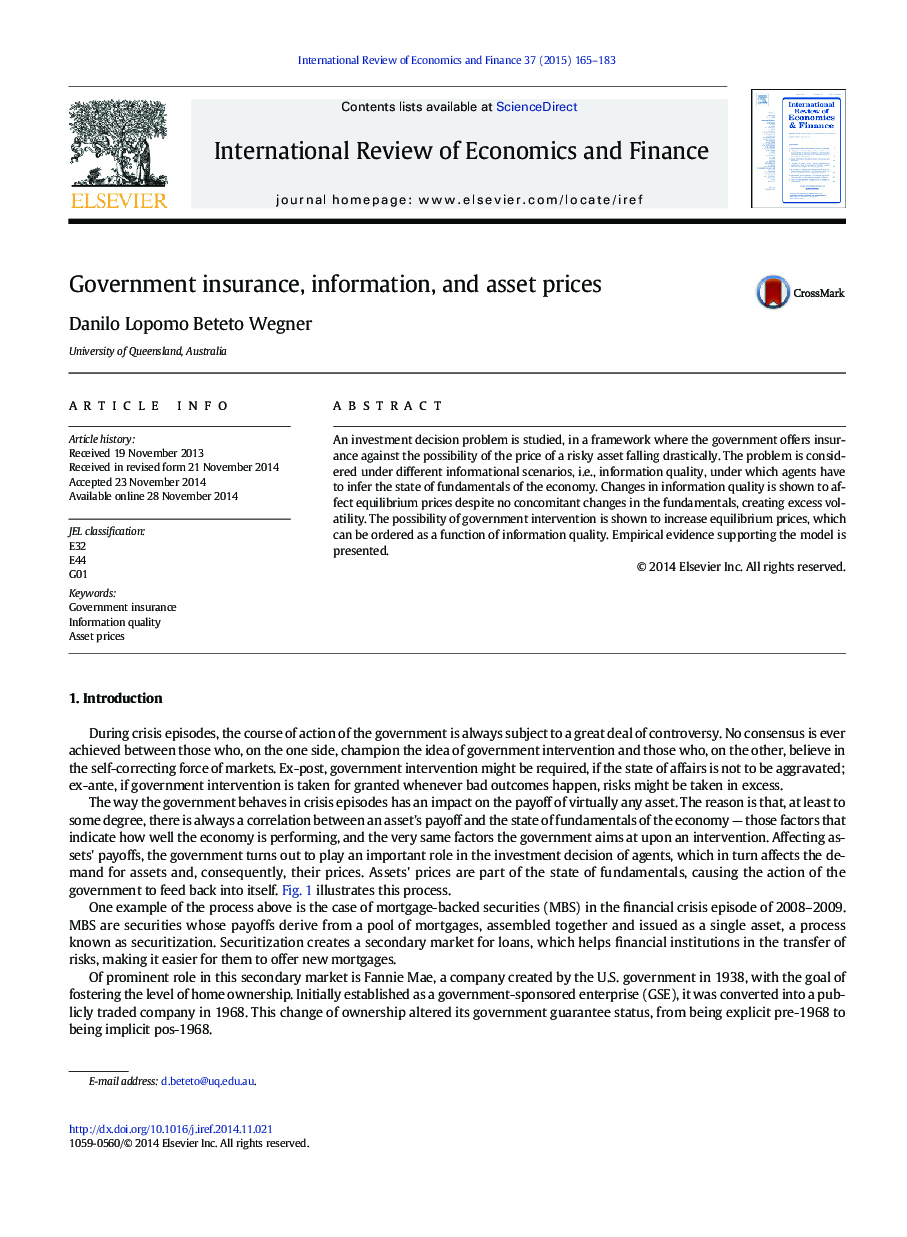 Government insurance, information, and asset prices