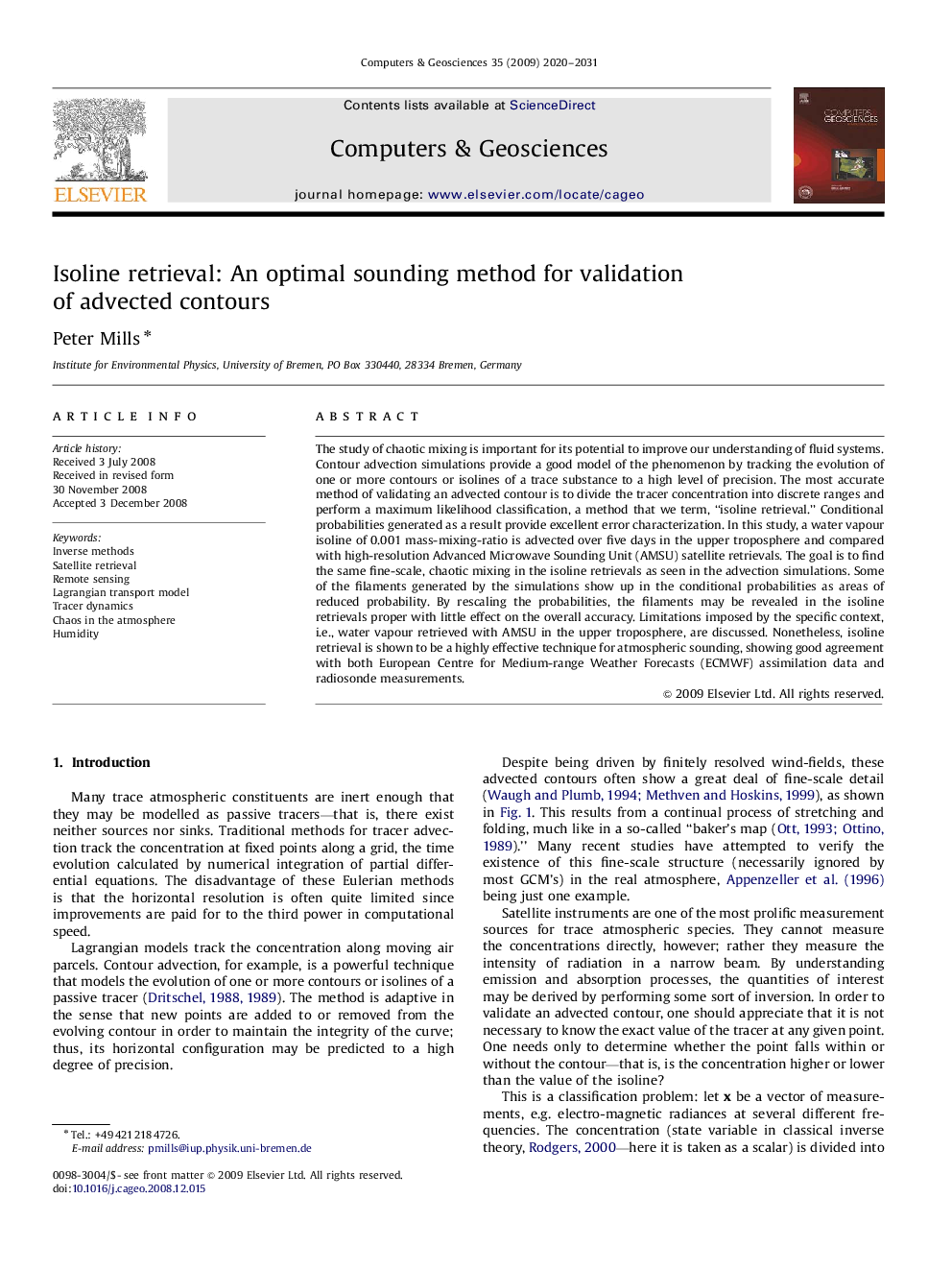 Isoline retrieval: An optimal sounding method for validation of advected contours