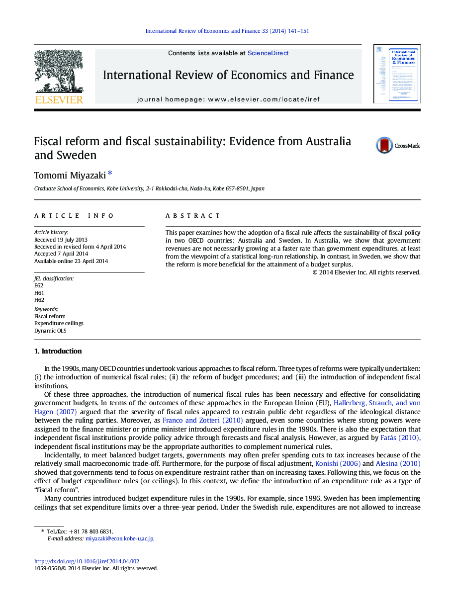 Fiscal reform and fiscal sustainability: Evidence from Australia and Sweden