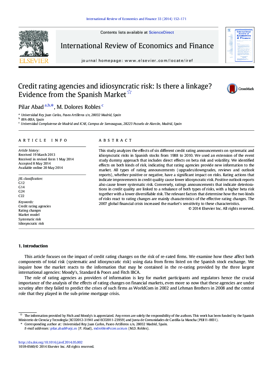 Credit rating agencies and idiosyncratic risk: Is there a linkage? Evidence from the Spanish Market