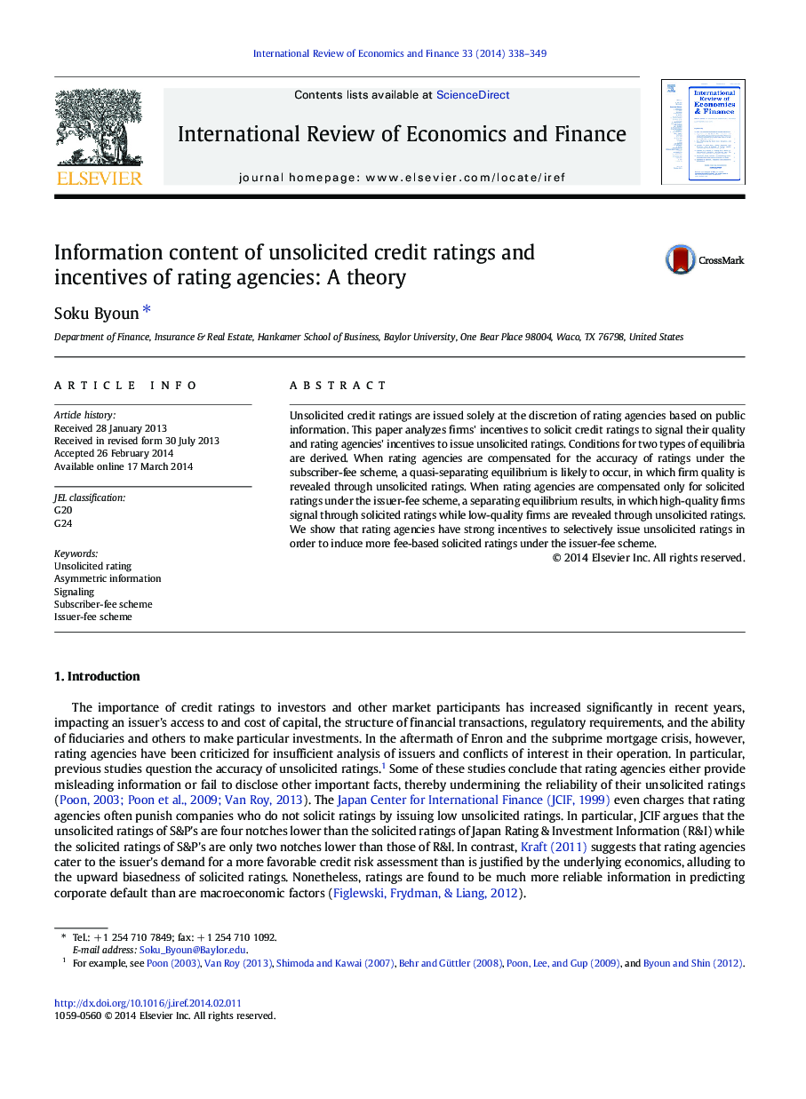 Information content of unsolicited credit ratings and incentives of rating agencies: A theory
