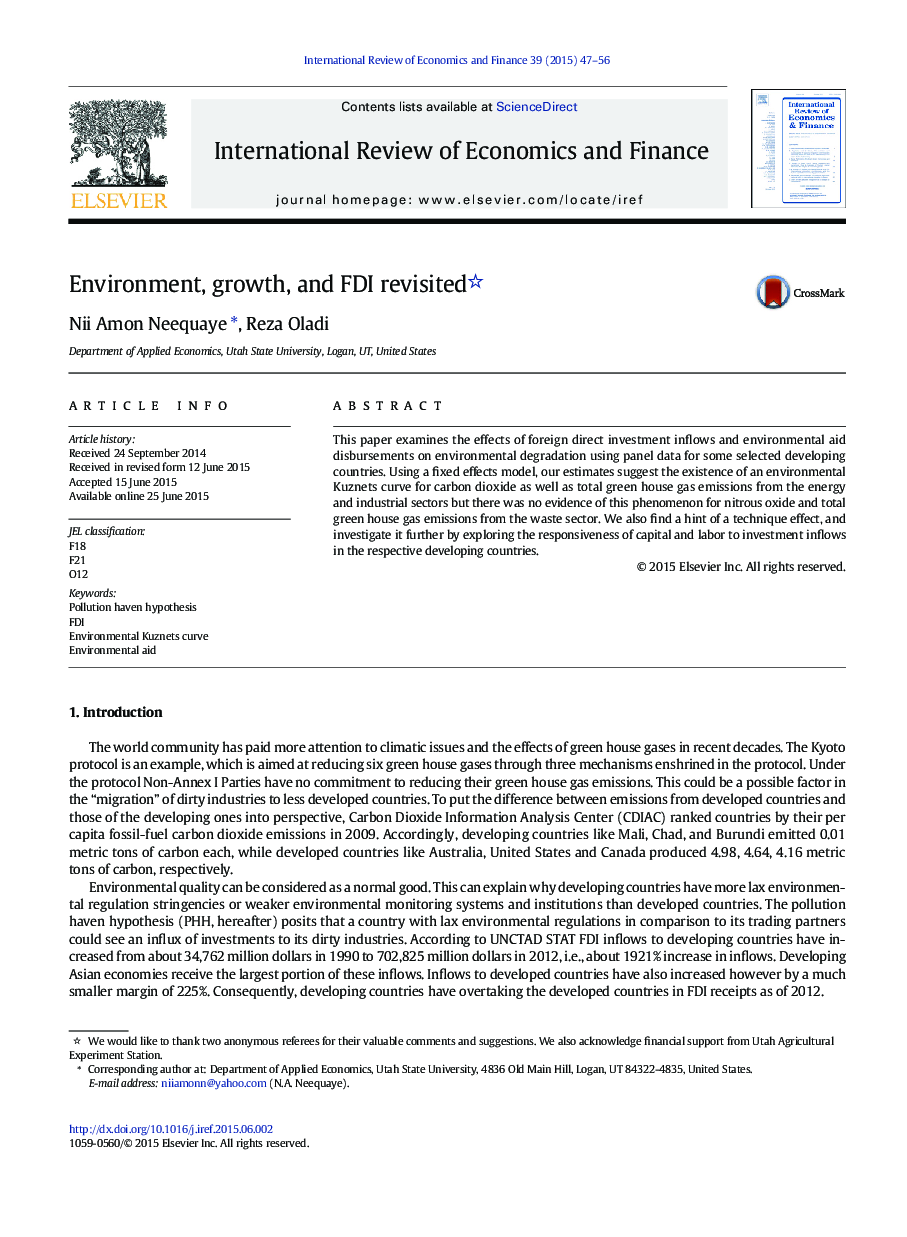 Environment, growth, and FDI revisited