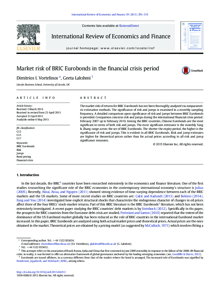 Market risk of BRIC Eurobonds in the financial crisis period