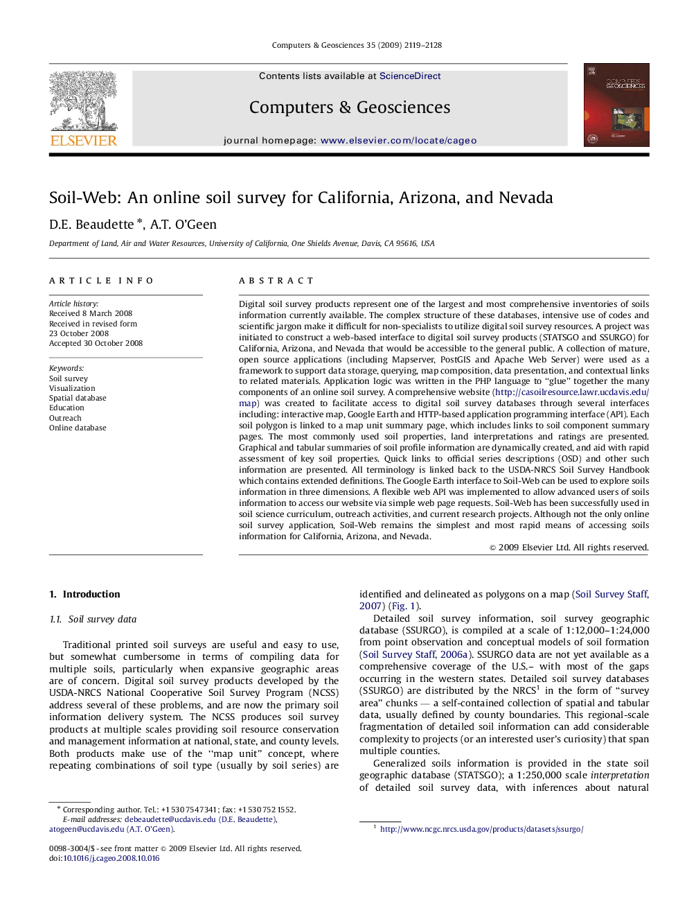 Soil-Web: An online soil survey for California, Arizona, and Nevada