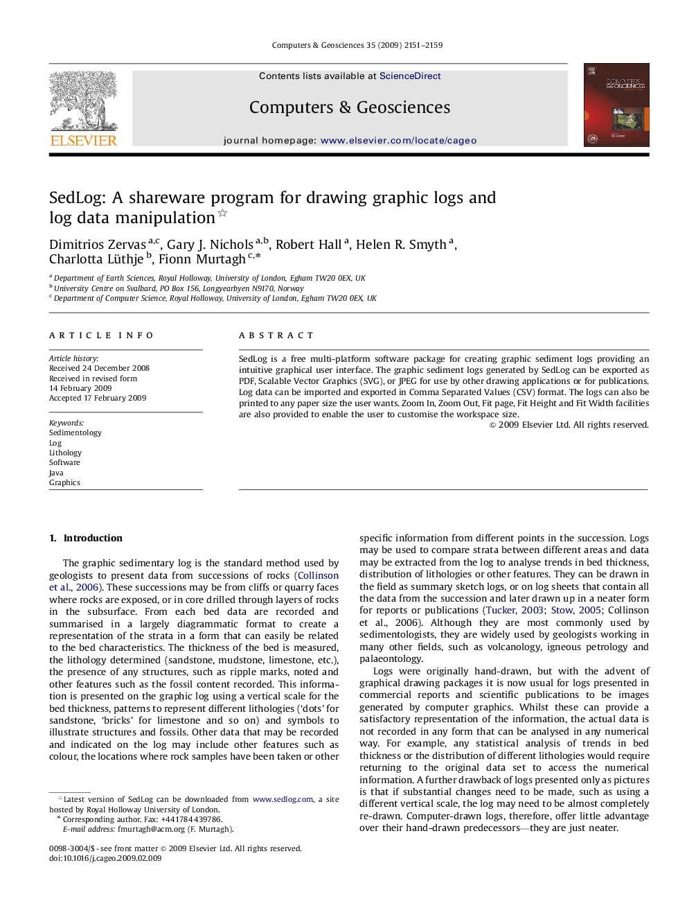 SedLog: A shareware program for drawing graphic logs and log data manipulation 