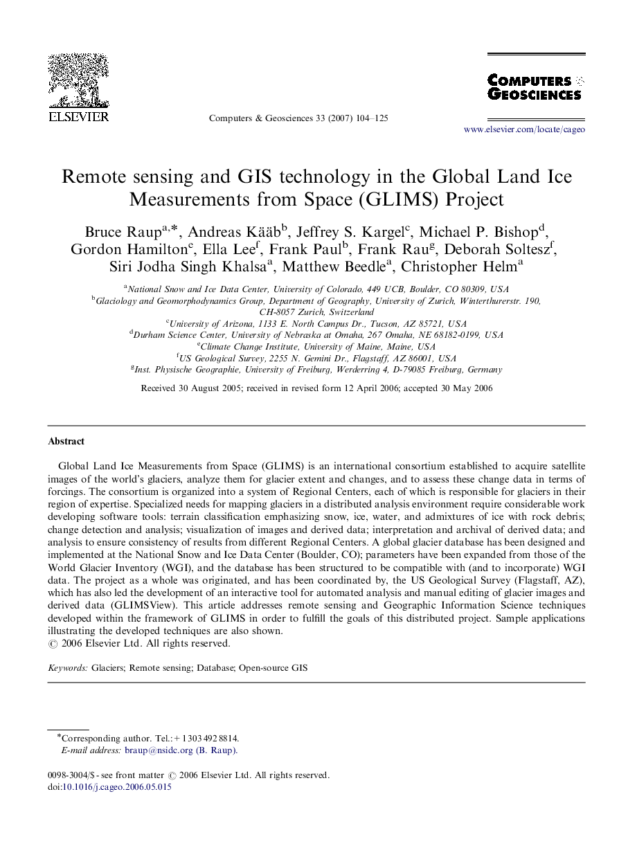 Remote sensing and GIS technology in the Global Land Ice Measurements from Space (GLIMS) Project