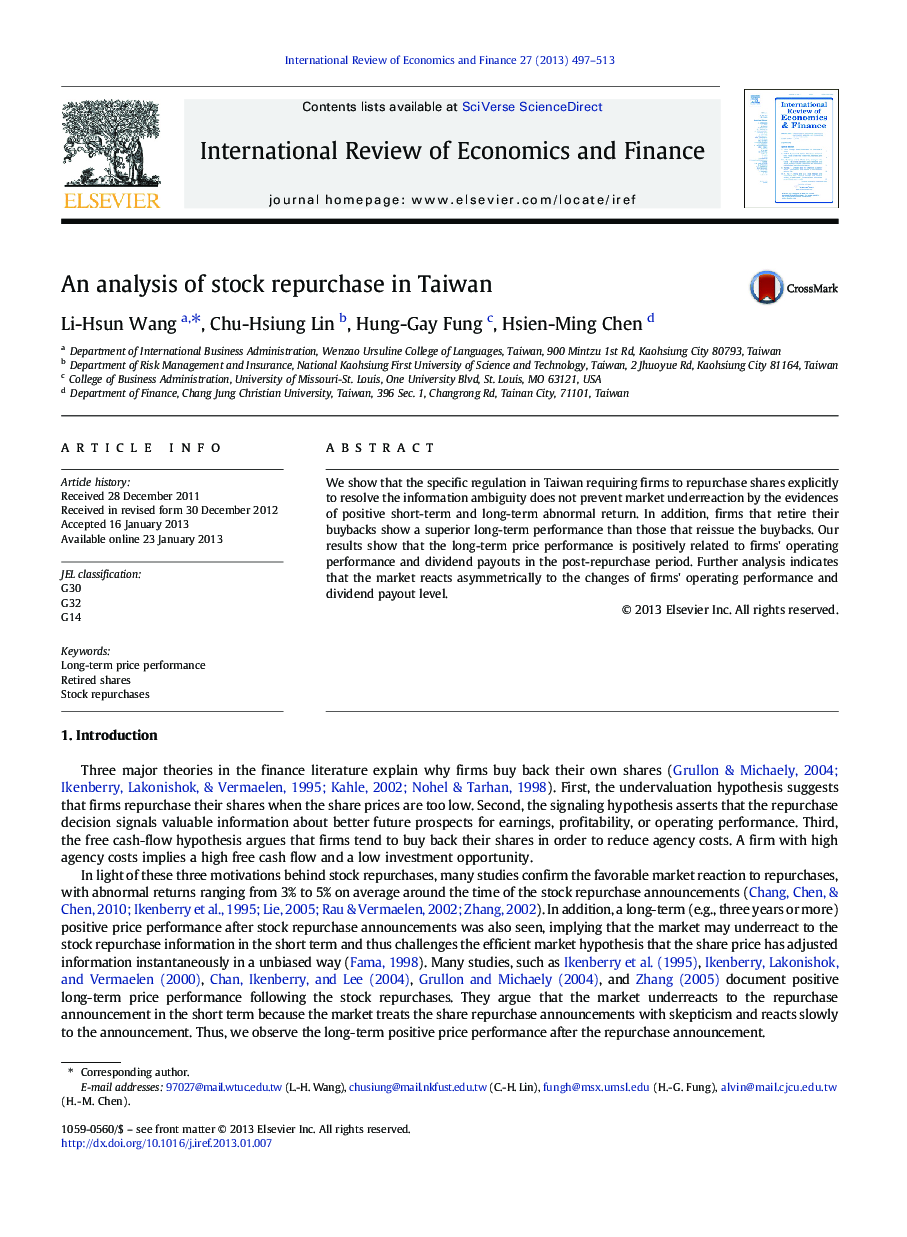 An analysis of stock repurchase in Taiwan