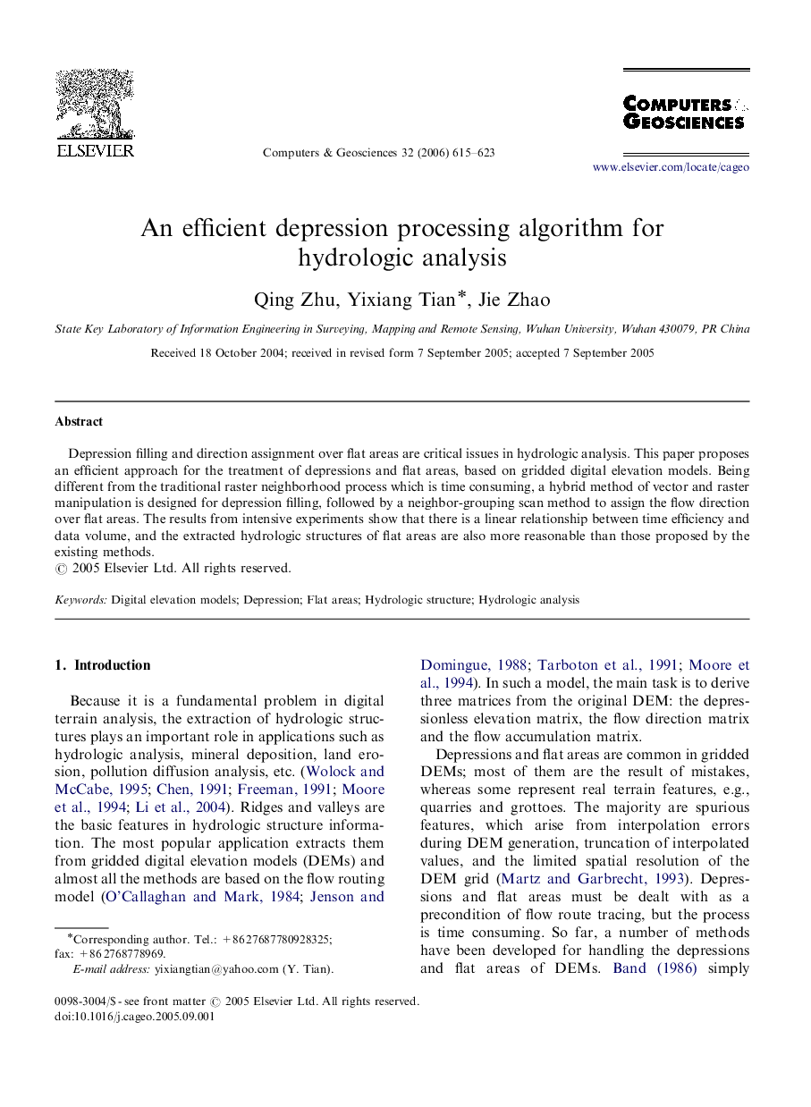 An efficient depression processing algorithm for hydrologic analysis