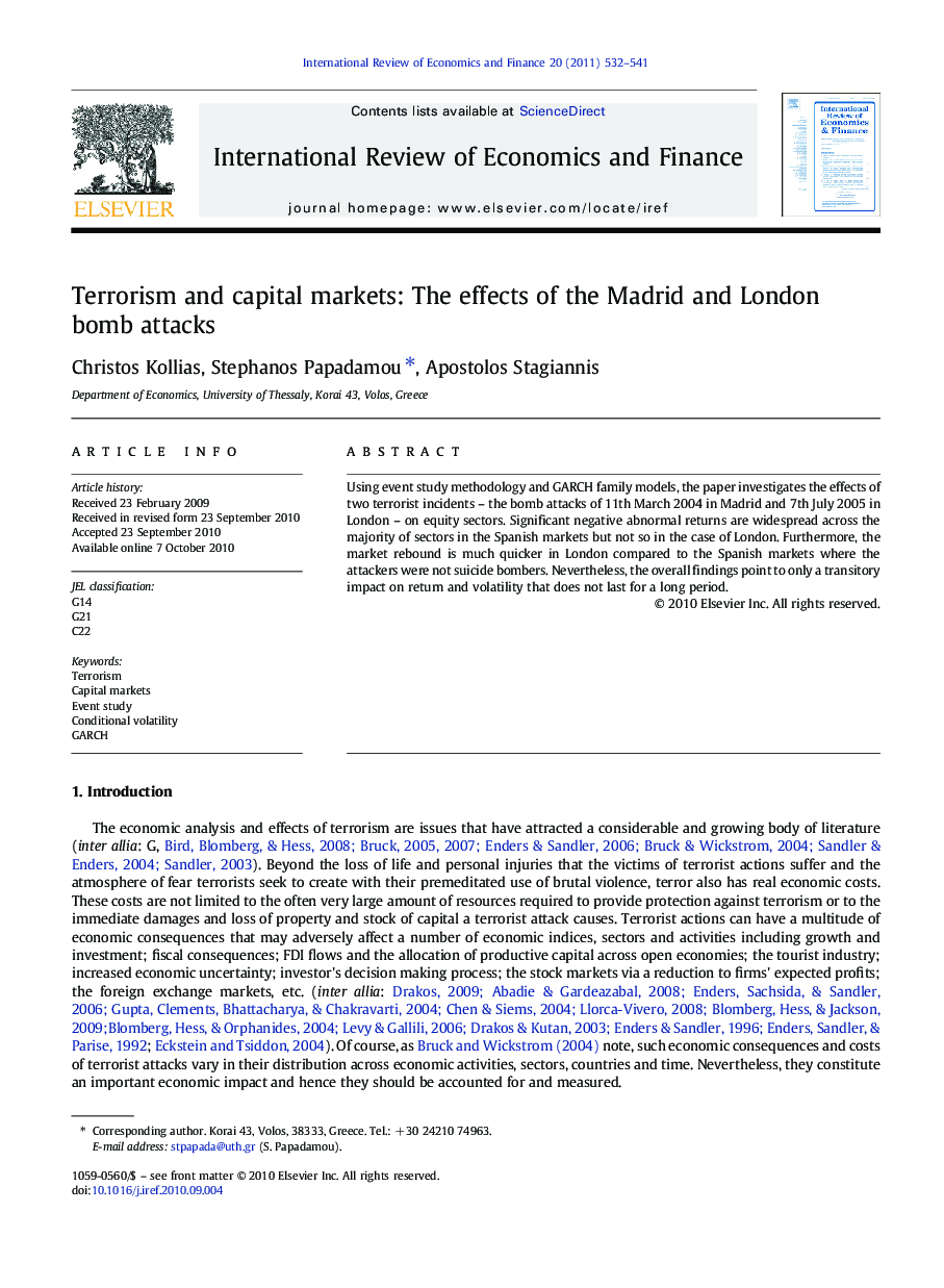 Terrorism and capital markets: The effects of the Madrid and London bomb attacks