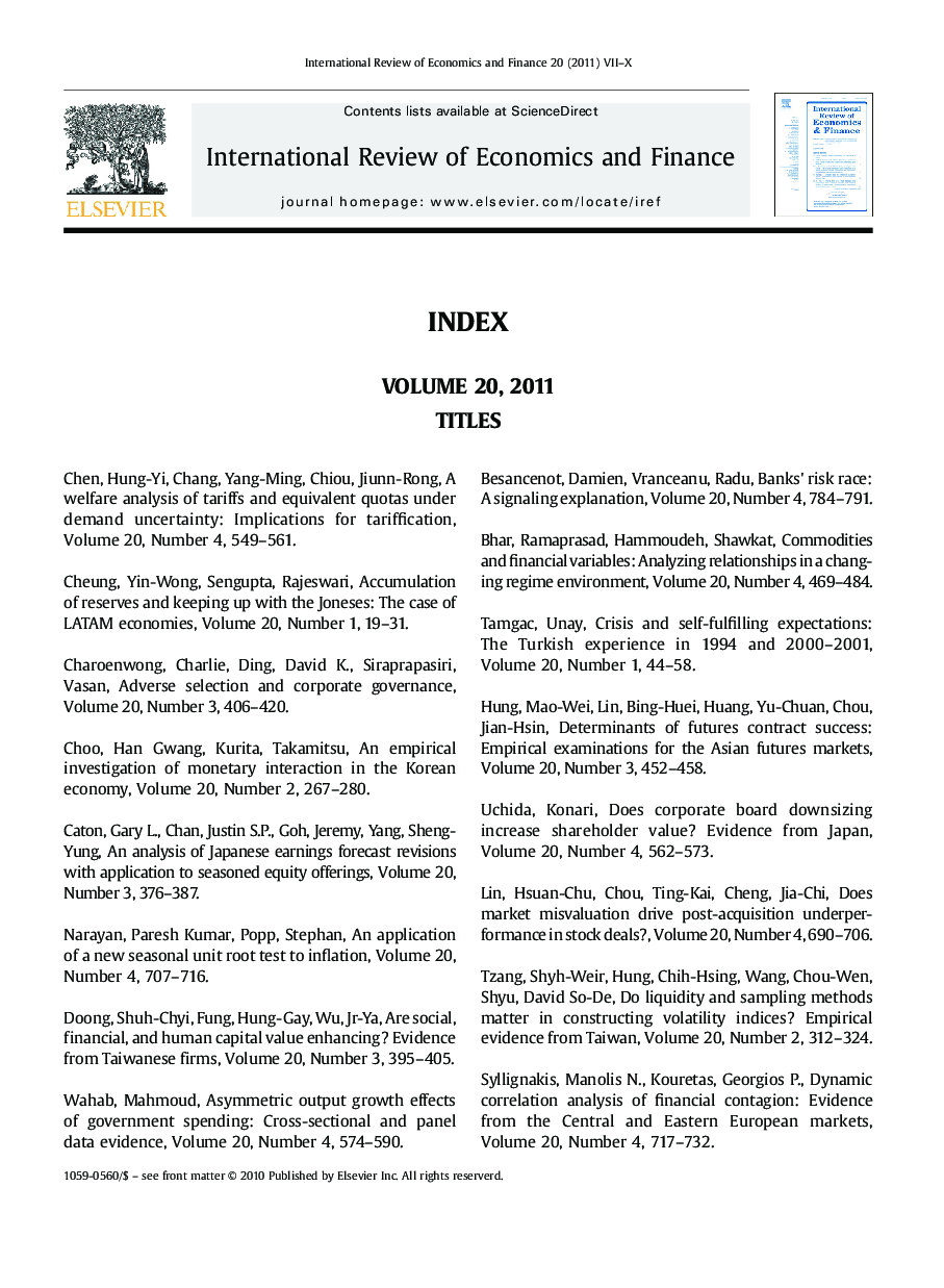 Index of Titles Volume 20