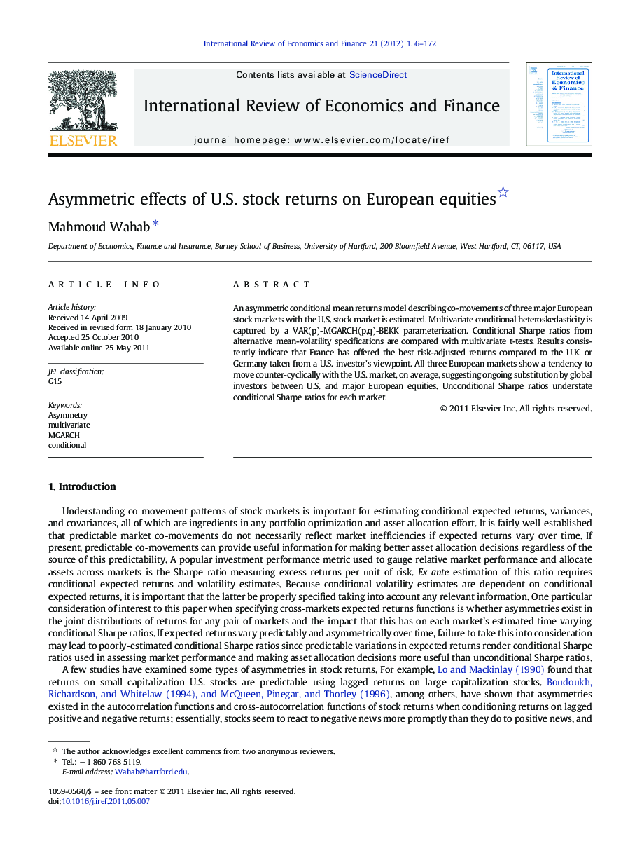 Asymmetric effects of U.S. stock returns on European equities