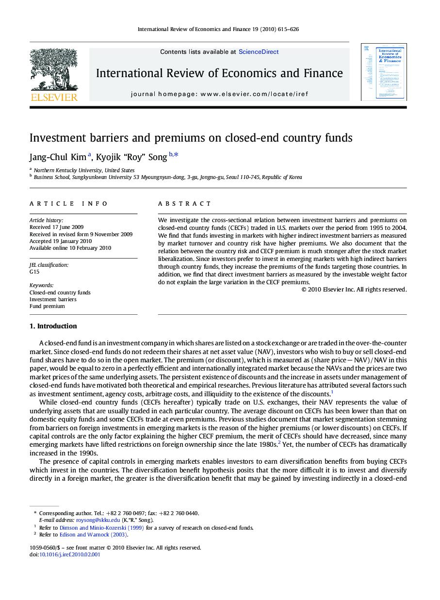 Investment barriers and premiums on closed-end country funds