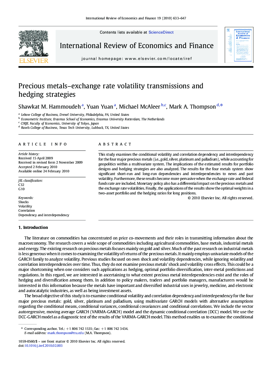 Precious metals-exchange rate volatility transmissions and hedging strategies