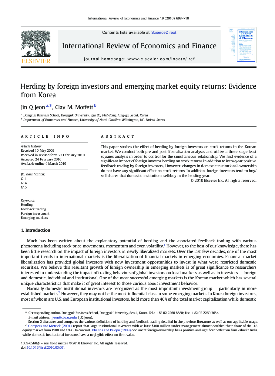 Herding by foreign investors and emerging market equity returns: Evidence from Korea