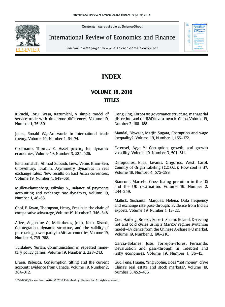 Index of Titles Volume 19