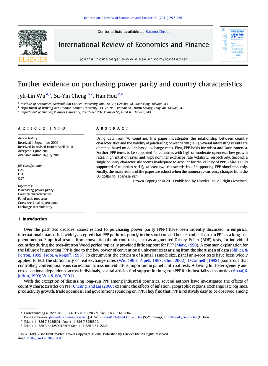 Further evidence on purchasing power parity and country characteristics