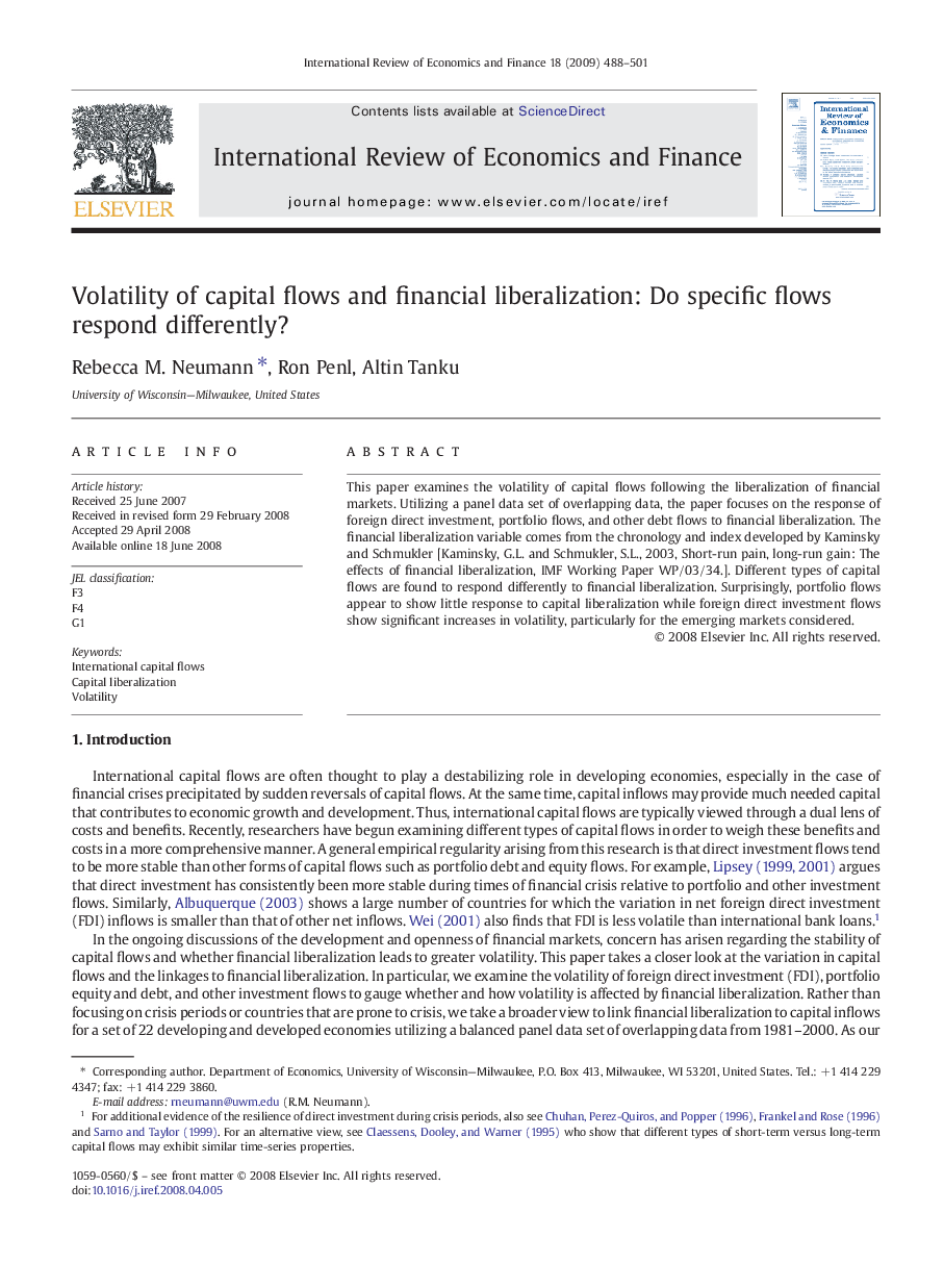 Volatility of capital flows and financial liberalization: Do specific flows respond differently?