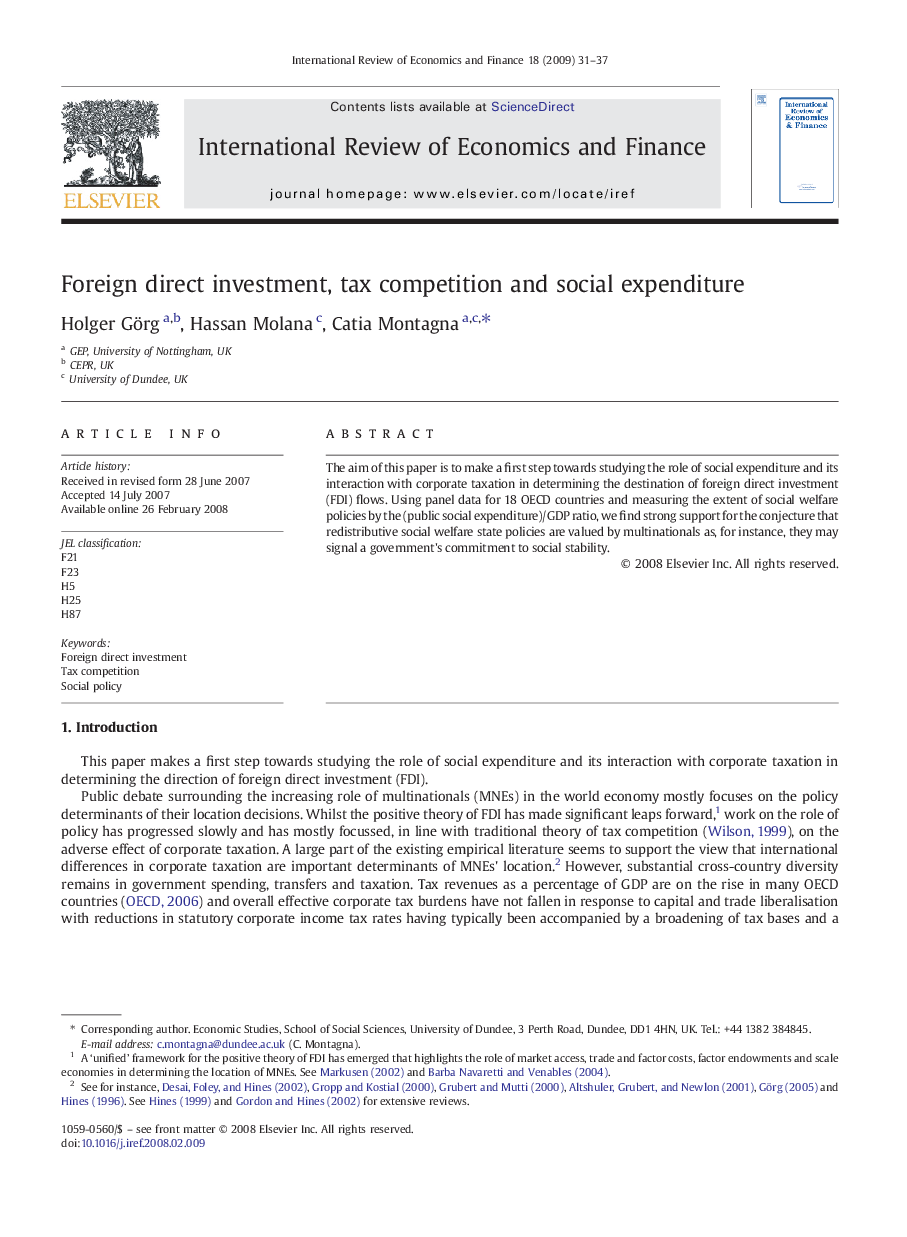 Foreign direct investment, tax competition and social expenditure