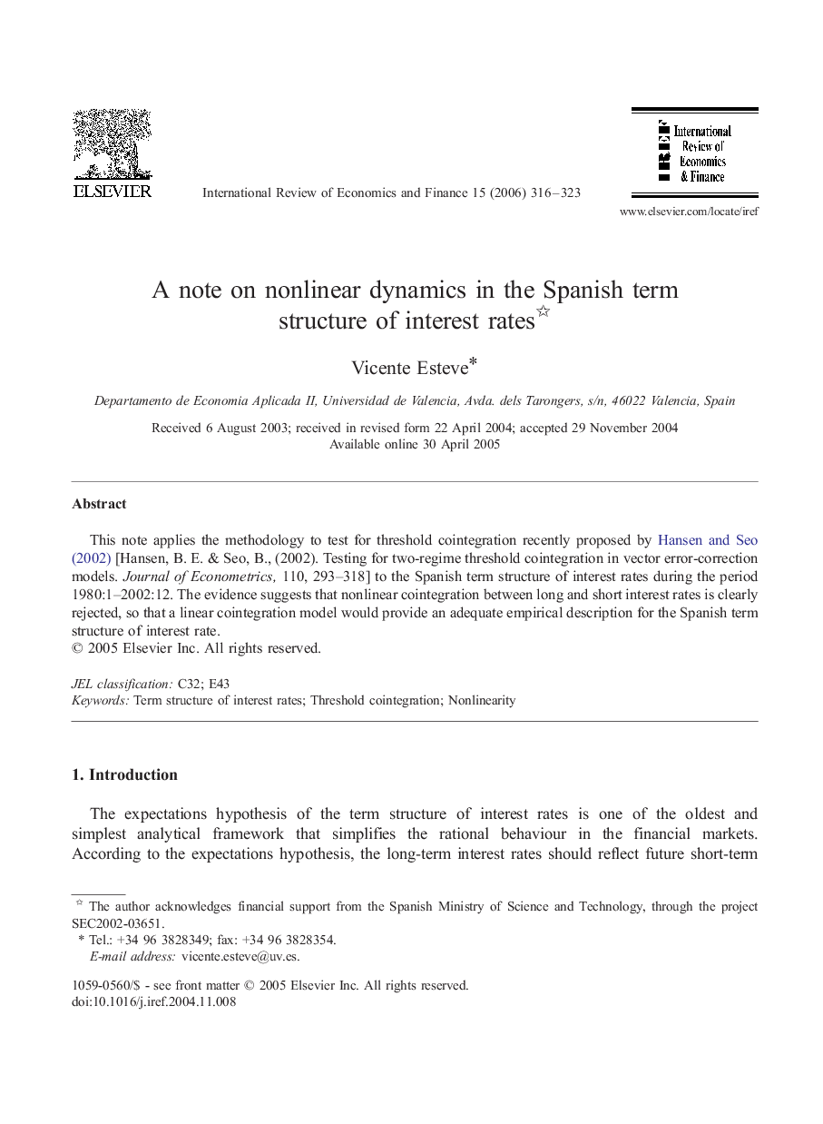 A note on nonlinear dynamics in the Spanish term structure of interest rates