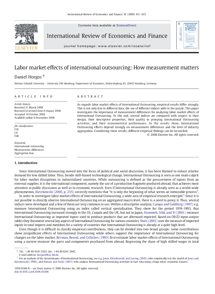 Labor market effects of international outsourcing: How measurement matters