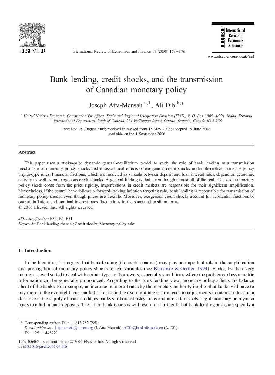 Bank lending, credit shocks, and the transmission of Canadian monetary policy