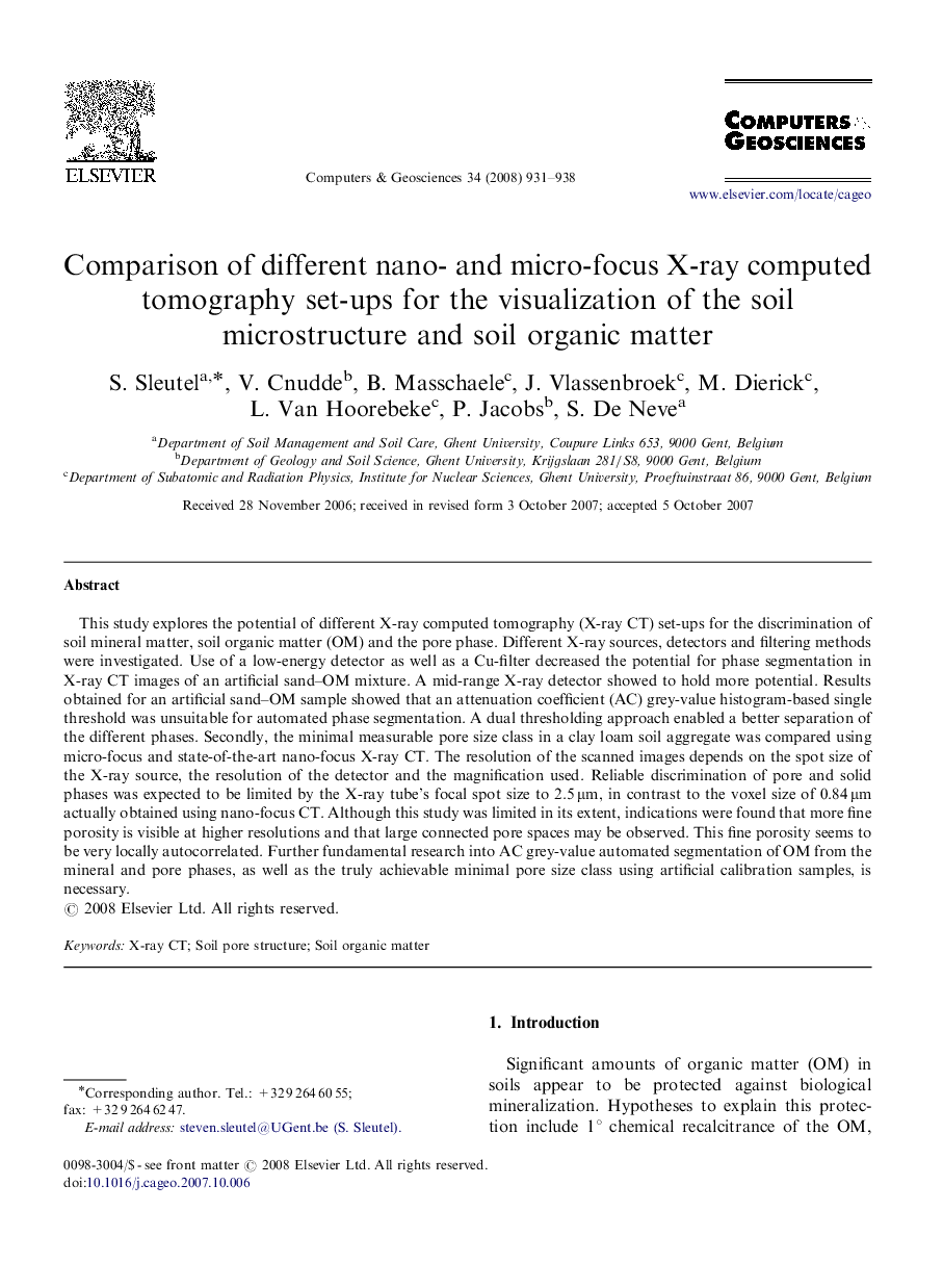 Comparison of different nano- and micro-focus X-ray computed tomography set-ups for the visualization of the soil microstructure and soil organic matter