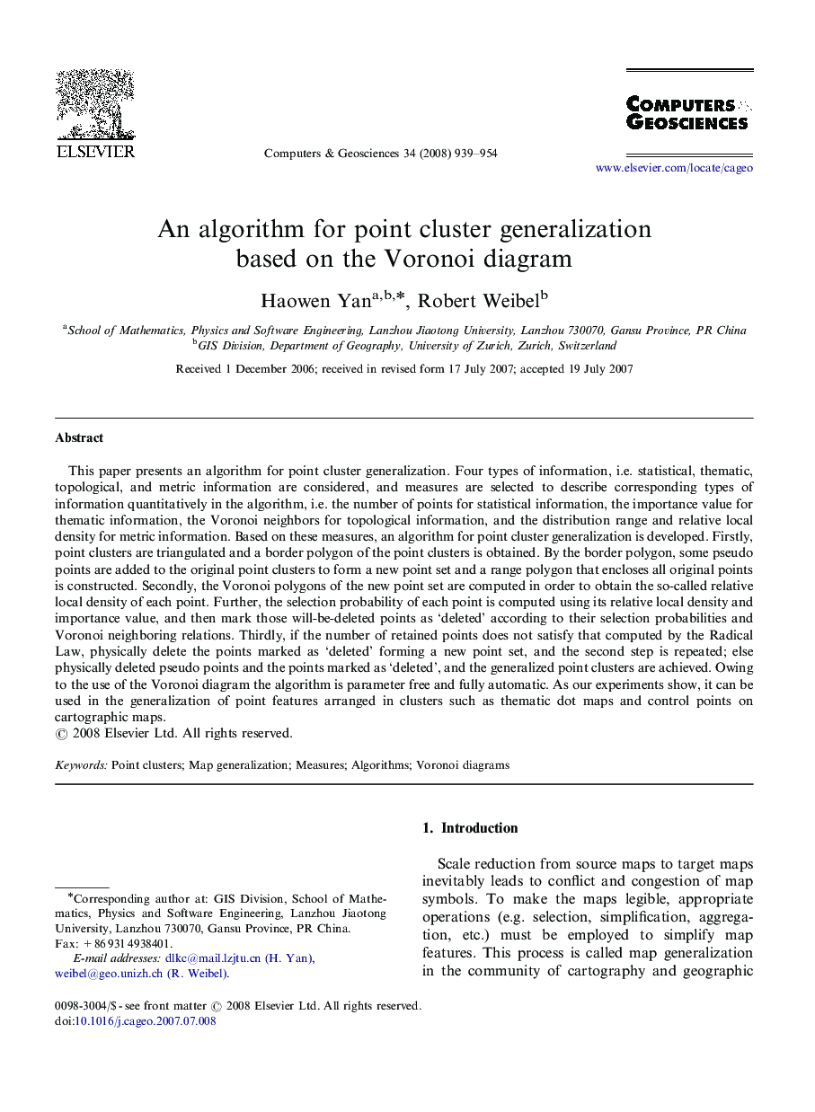 An algorithm for point cluster generalization based on the Voronoi diagram