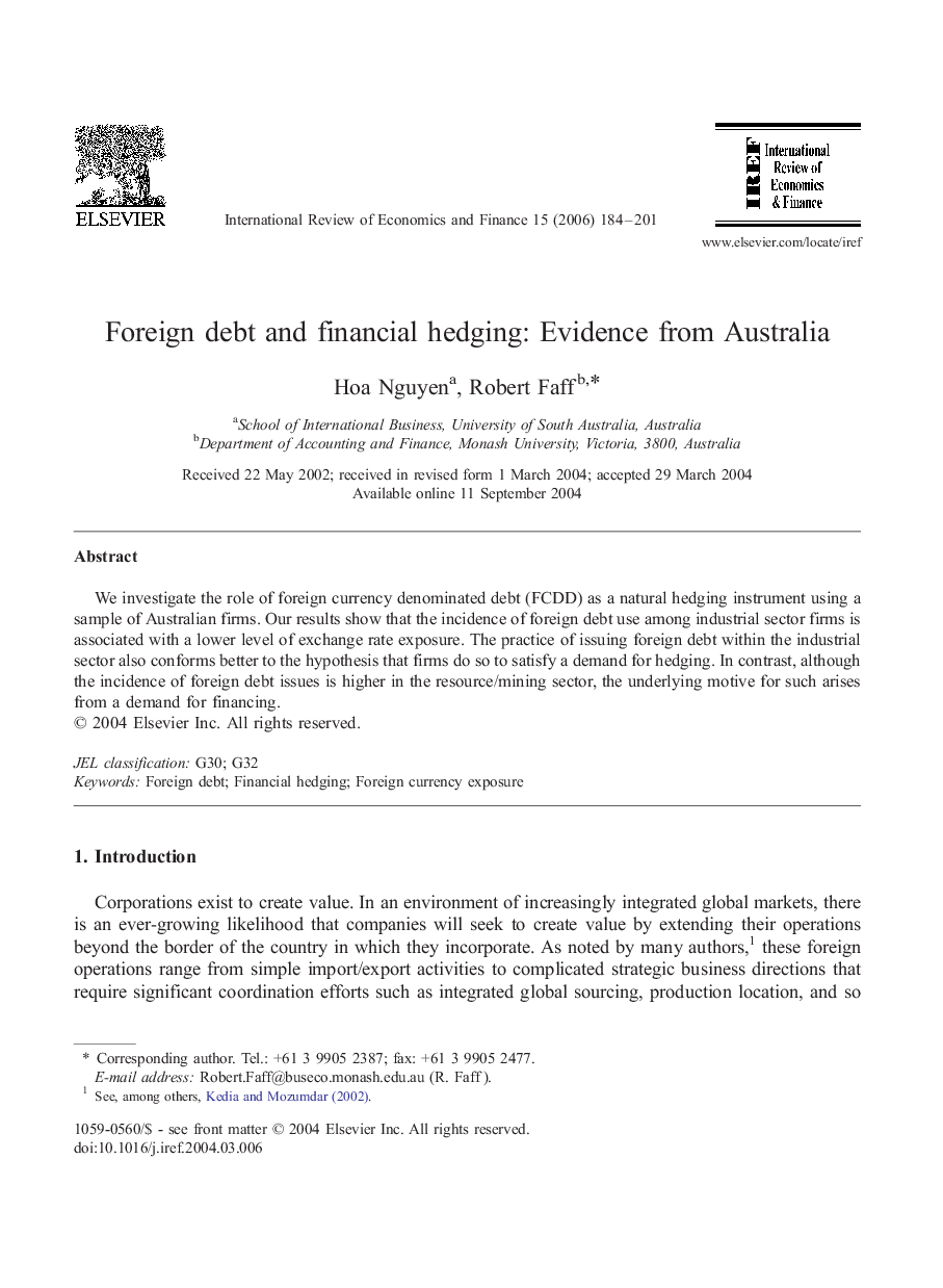 Foreign debt and financial hedging: Evidence from Australia