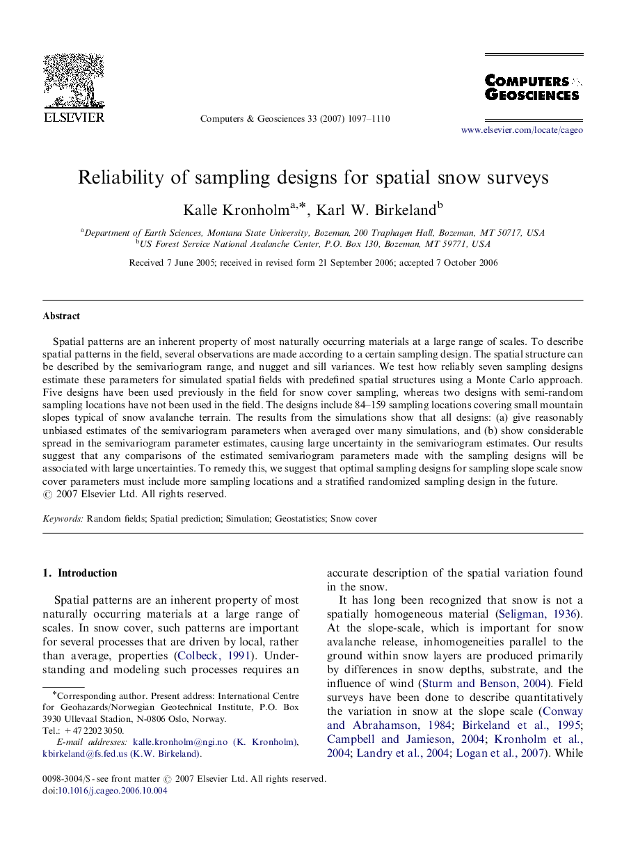 Reliability of sampling designs for spatial snow surveys