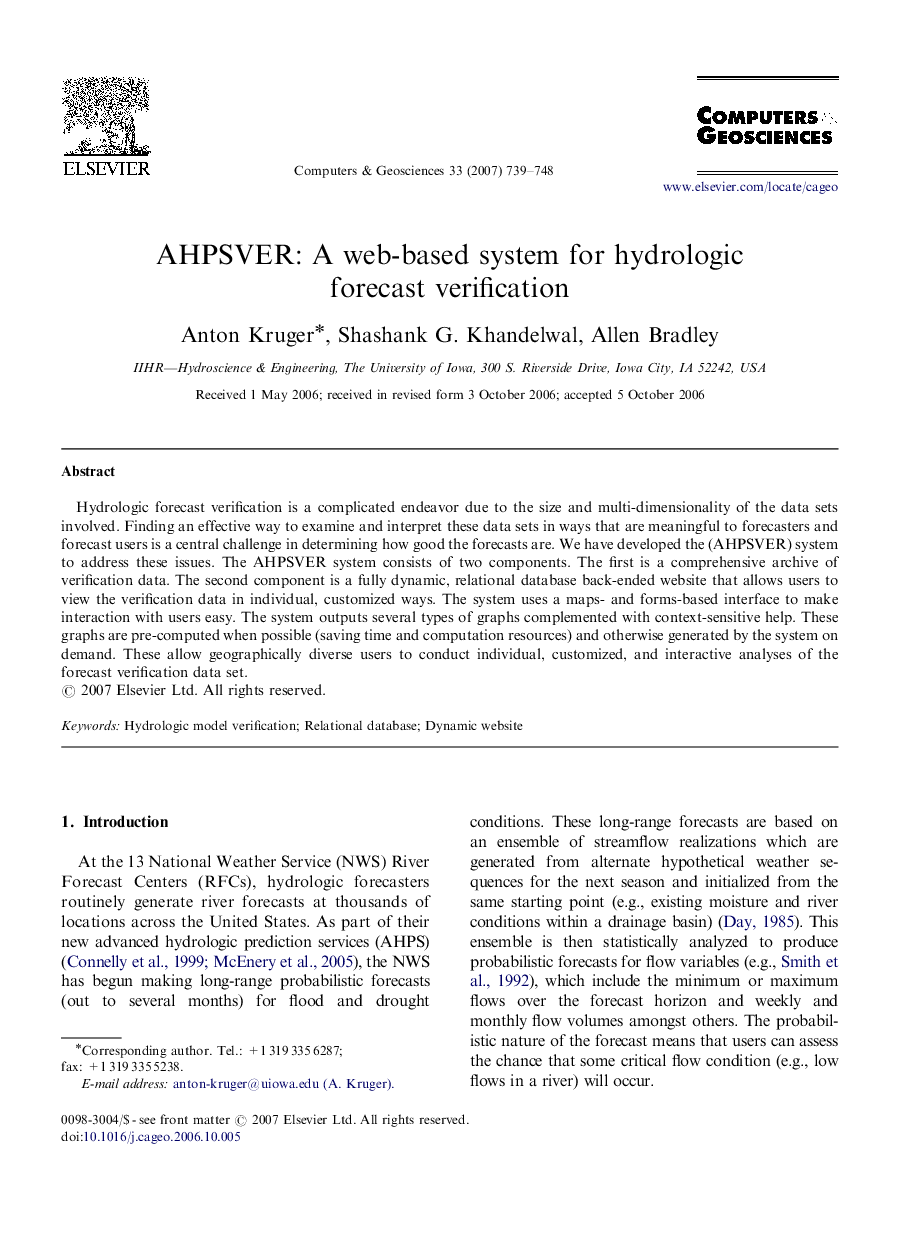 AHPSVER: A web-based system for hydrologic forecast verification