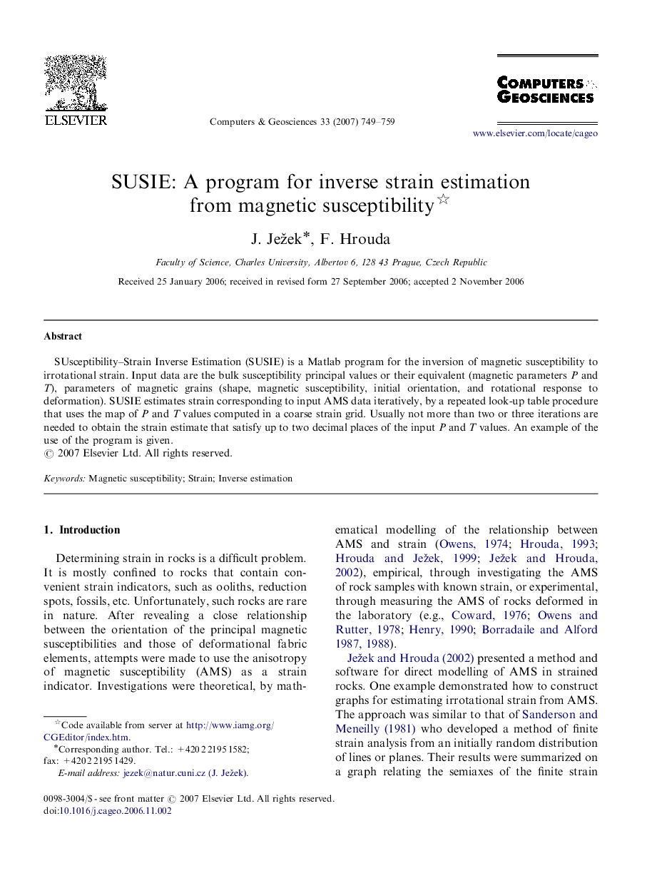 SUSIE: A program for inverse strain estimation from magnetic susceptibility 