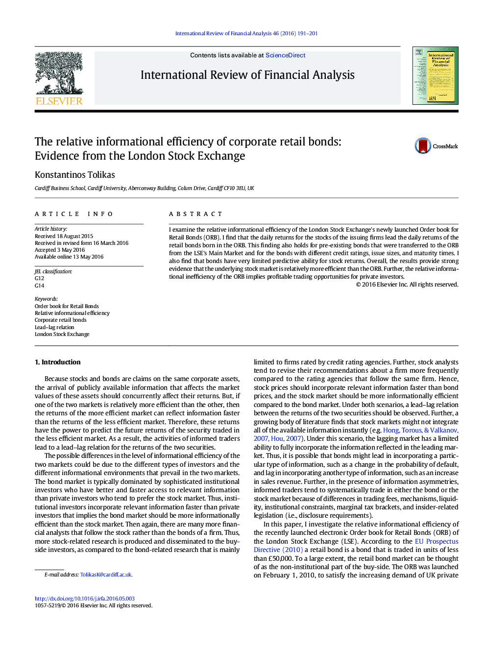 The relative informational efficiency of corporate retail bonds: Evidence from the London Stock Exchange