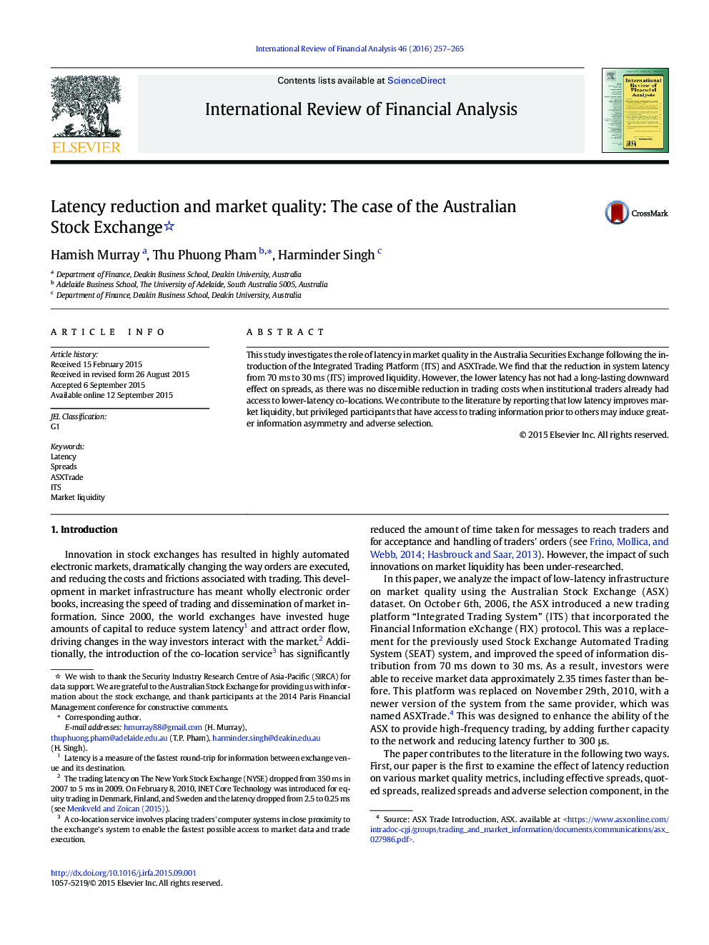 Latency reduction and market quality: The case of the Australian Stock Exchange