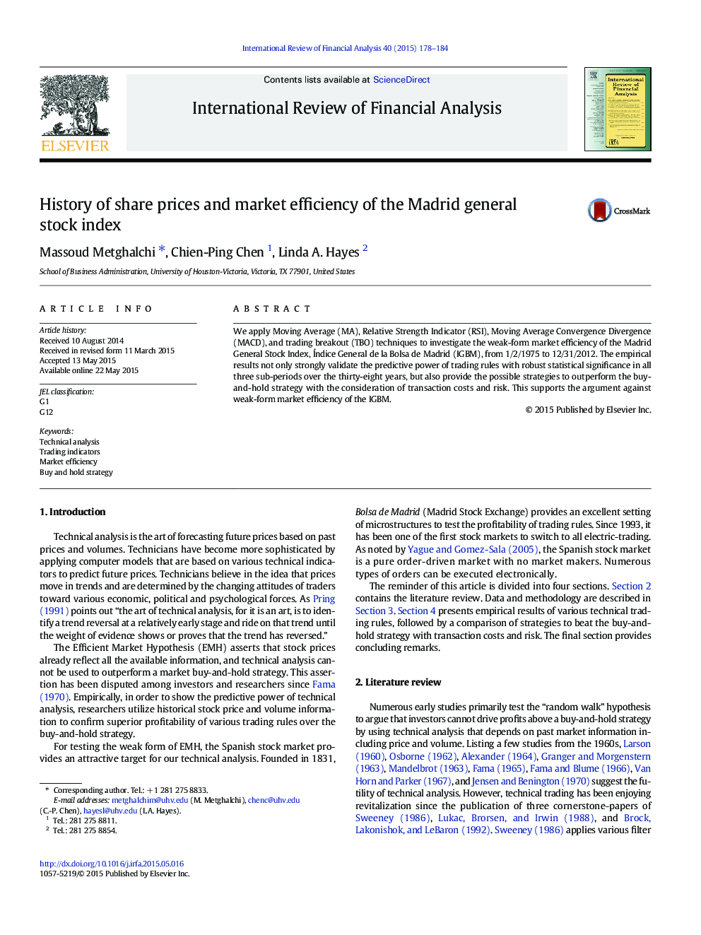 History of share prices and market efficiency of the Madrid general stock index