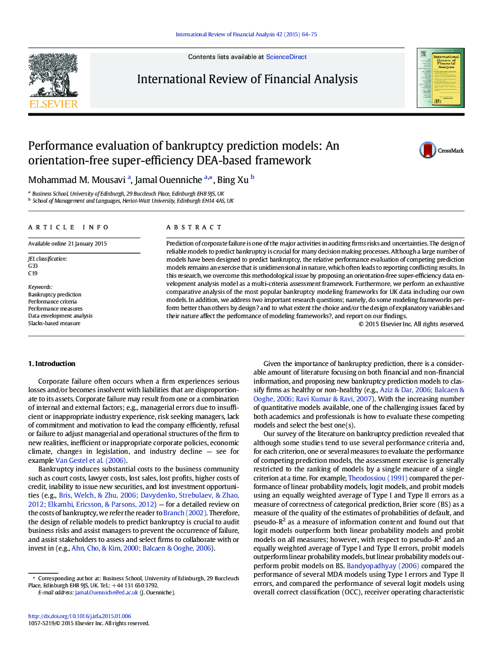 Performance evaluation of bankruptcy prediction models: An orientation-free super-efficiency DEA-based framework