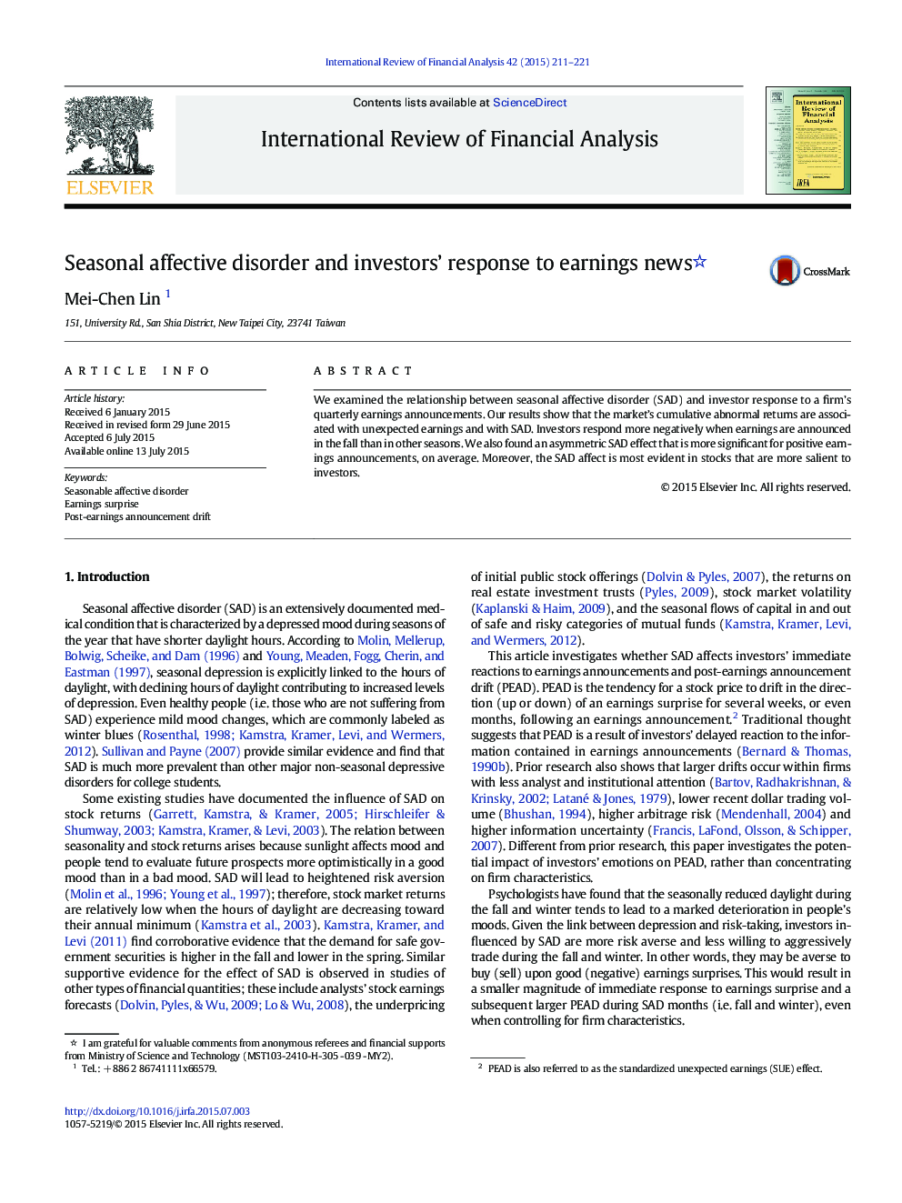 Seasonal affective disorder and investors' response to earnings news