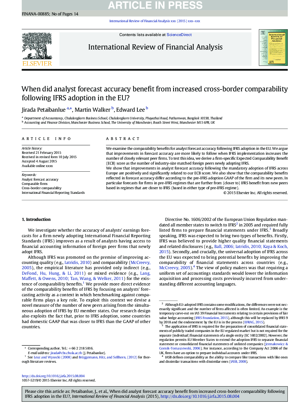 عکس صفحه اول مقاله: When did analyst forecast accuracy benefit from increased cross-border comparability following IFRS adoption in the EU? When did analyst forecast accuracy benefit from increased cross-border comparability following IFRS adoption in the EU?