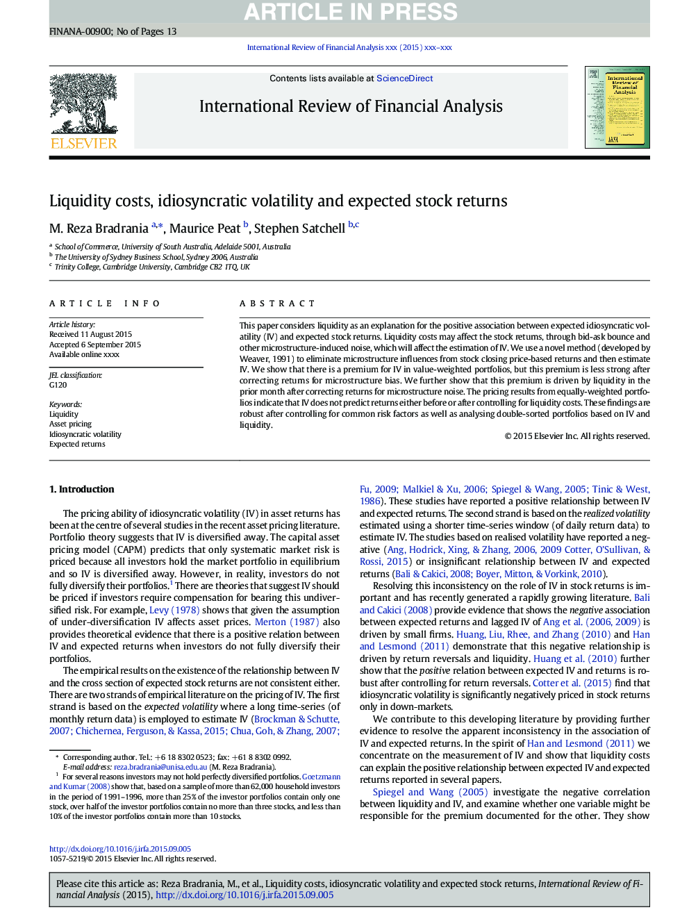 Liquidity costs, idiosyncratic volatility and expected stock returns