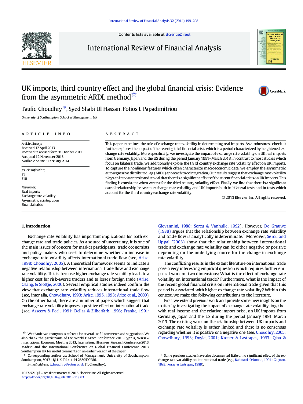 عکس صفحه اول مقاله: UK imports, third country effect and the global financial crisis: Evidence from the asymmetric ARDL method UK imports, third country effect and the global financial crisis: Evidence from the asymmetric ARDL method