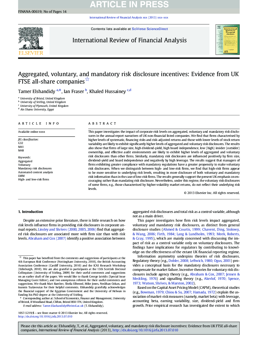 Aggregated, voluntary, and mandatory risk disclosure incentives: Evidence from UK FTSE all-share companies