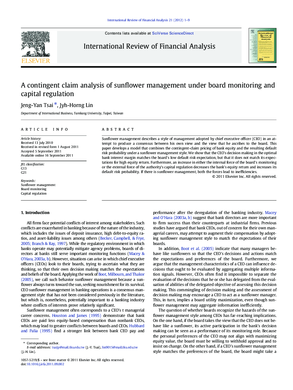 A contingent claim analysis of sunflower management under board monitoring and capital regulation
